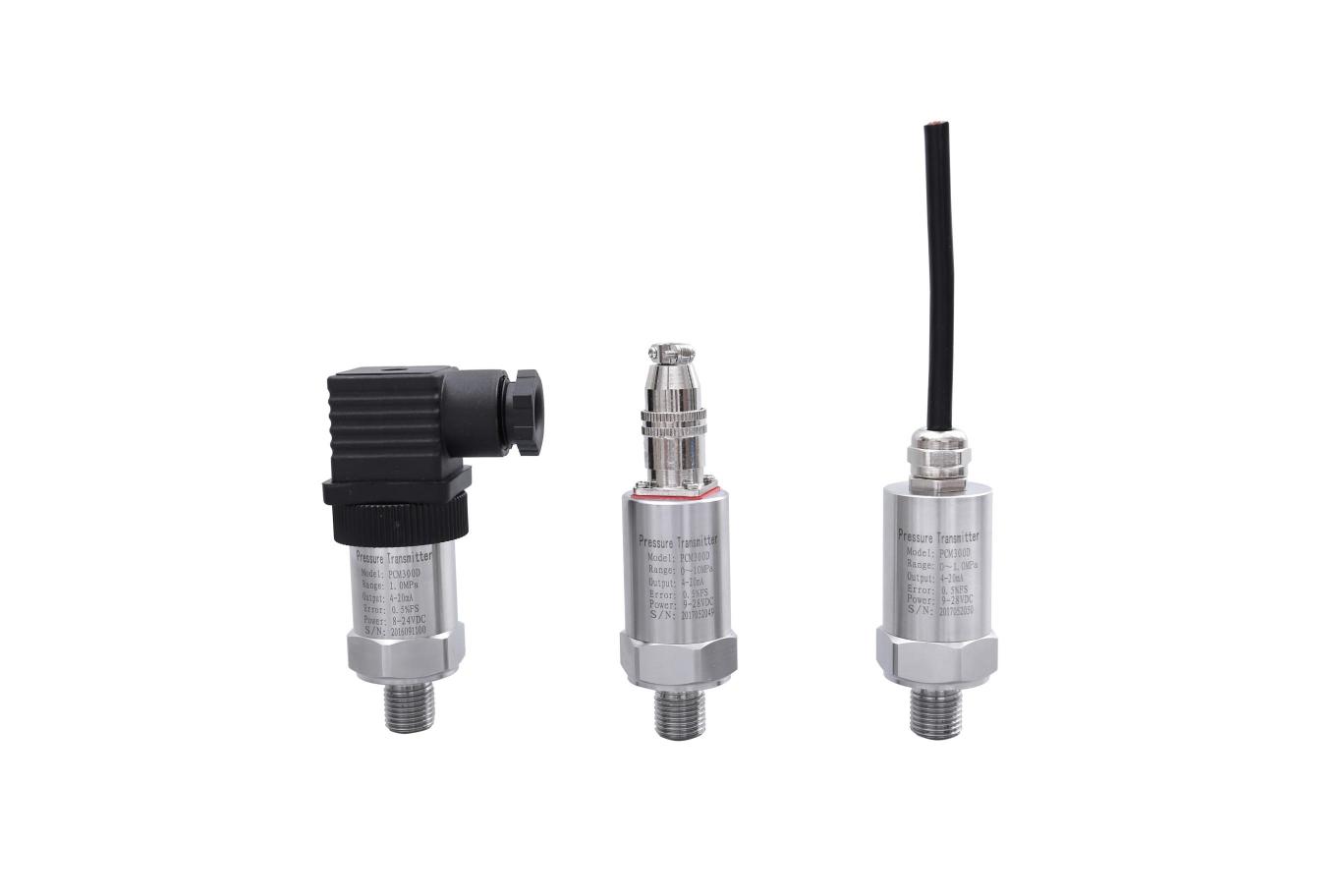 PCM300系列壓力變送器為不銹鋼圓筒外殼，采用直接引線或國際通用的DIN43650赫斯曼接線盒。外殼防護等級高，因為其精巧的外形，主要適用于室內及機械設備的配套上，廣泛應用于對各種氣體、液體和蒸汽的壓力、液位的自動化檢測和控制中，測量范圍廣、精度高、穩定性好、性能可靠、安裝使用方便等特點，具有反向極性保護、防雷擊性能好，抗射頻干擾能力強。該產品廣泛應用于石油、化工、冶金、航空、航天、醫療設備、車輛、制冷機、壓縮機等行業的過程控制及測量。